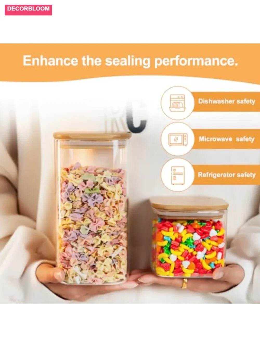 37oz Glass Storage Jars with Airtight Bamboo Lids, Set of 6, Stackable Kitchen